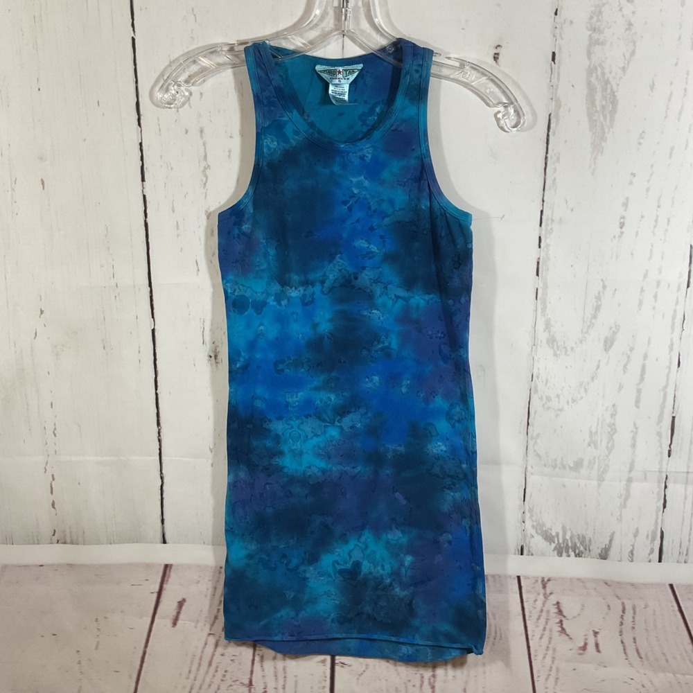 Hard Tail Forever Long Racerback Tank Top S Blue Tie Dye Skinny Fit Y2K Grunge